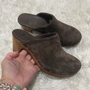 UGG Dark Brown Suede Clogs